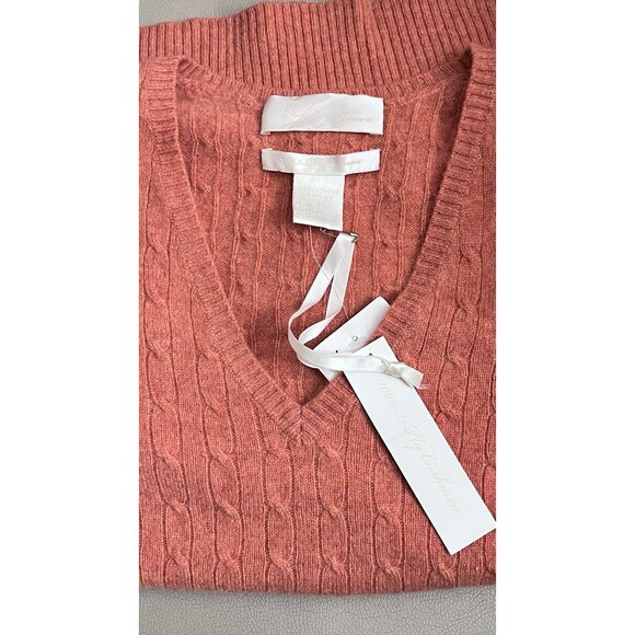 Women’s Sweater Cashmere Cable Knit Orange Peach Small Slim Fit Preppy & Classic - Picture 2 of 2